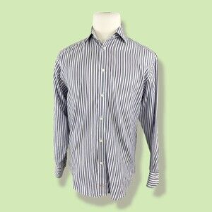 Thomas Dean Men's Shirt S Long Sleeve Purple Striped Cotton office career preppy